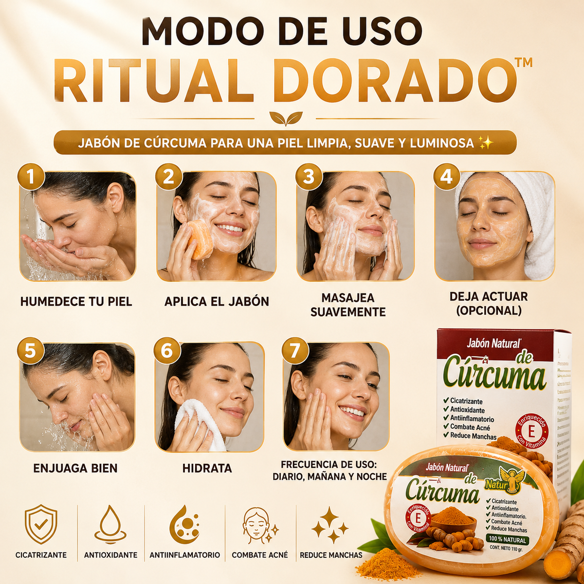 RITUAL DORADO™ Jabón de cúrcuma para una piel limpia, suave y luminosa ✨