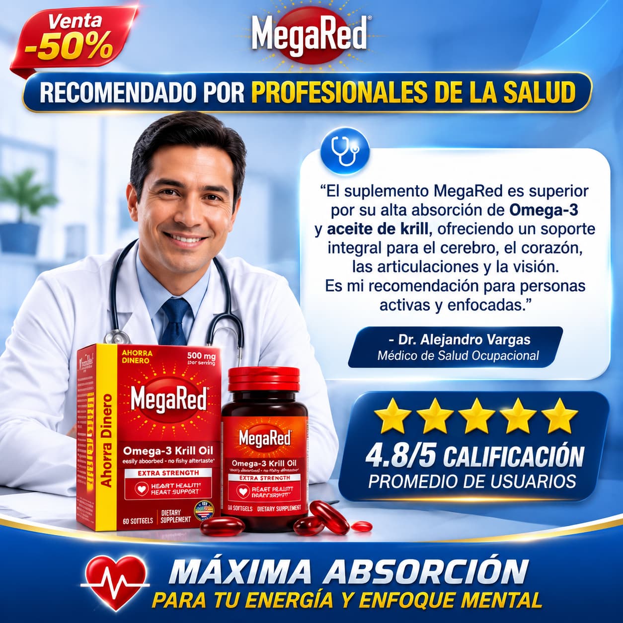 OMEGA VITAL KRILL PRO "Recupera tu energía, enfoque y vitalidad con Omega 3 de alta pureza"