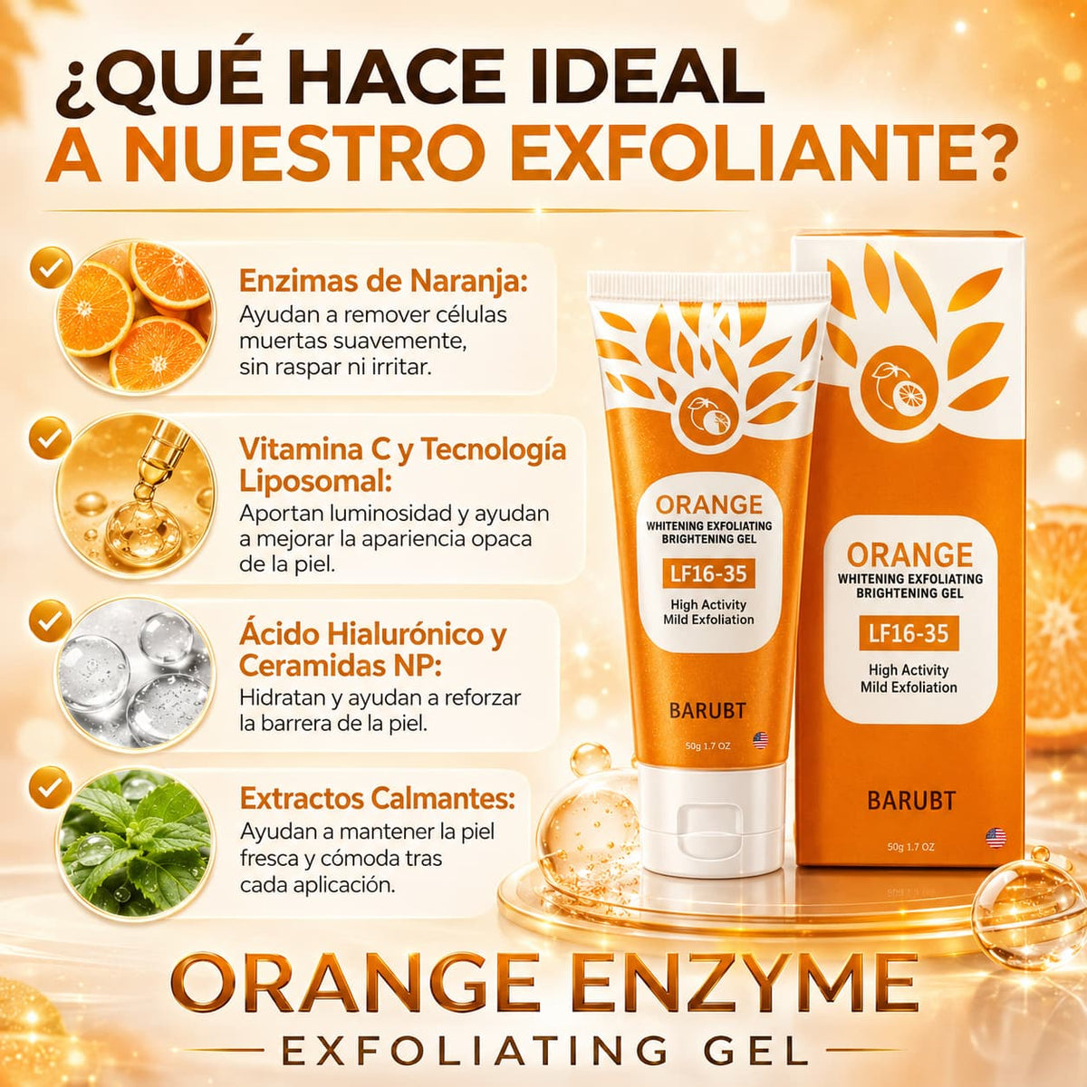 Gel Exfoliante con Enzimas de Naranja - Exfolia · Ilumina · Suaviza · Hidrata 🍊✨