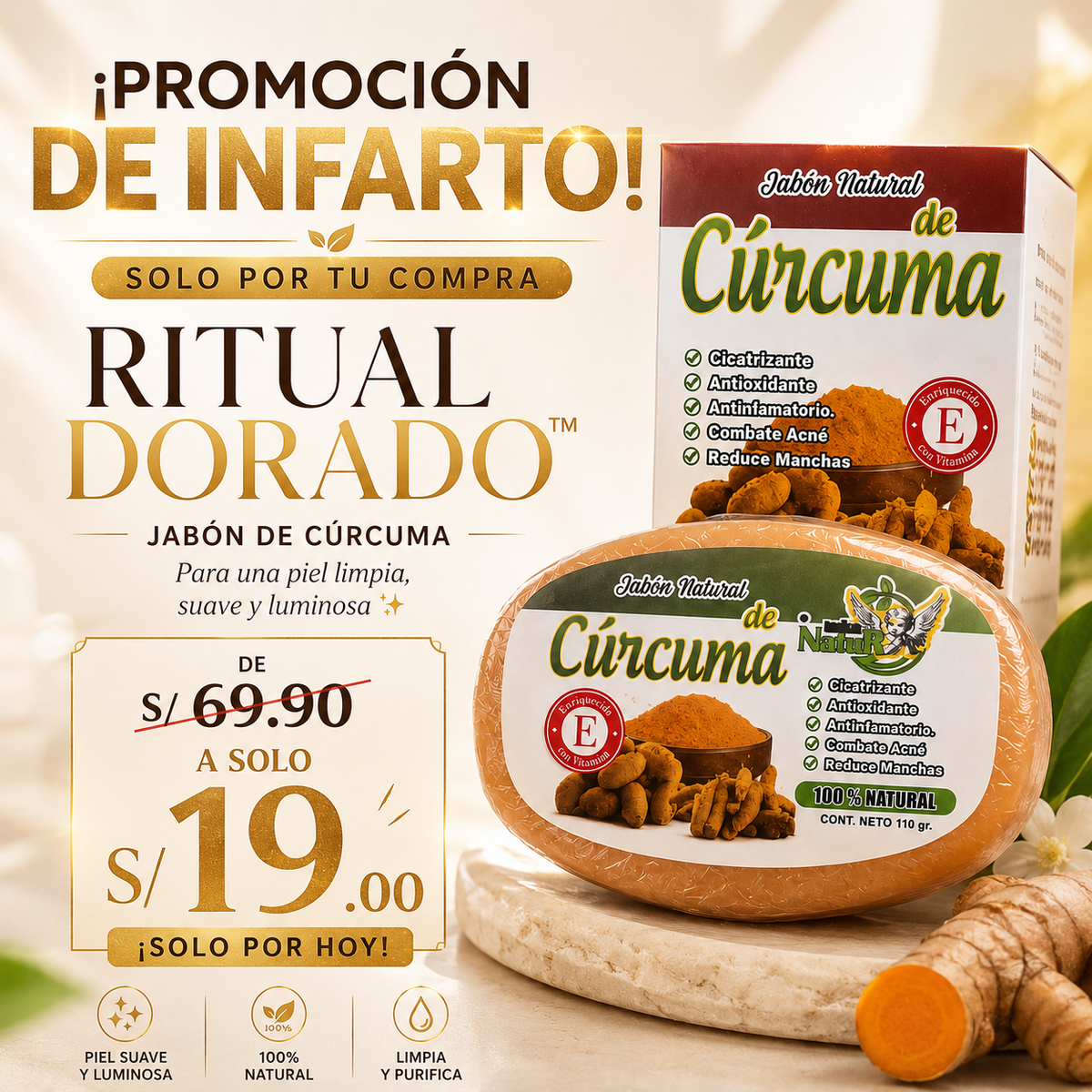 RITUAL DORADO™ Jabón de cúrcuma para una piel limpia, suave y luminosa ✨