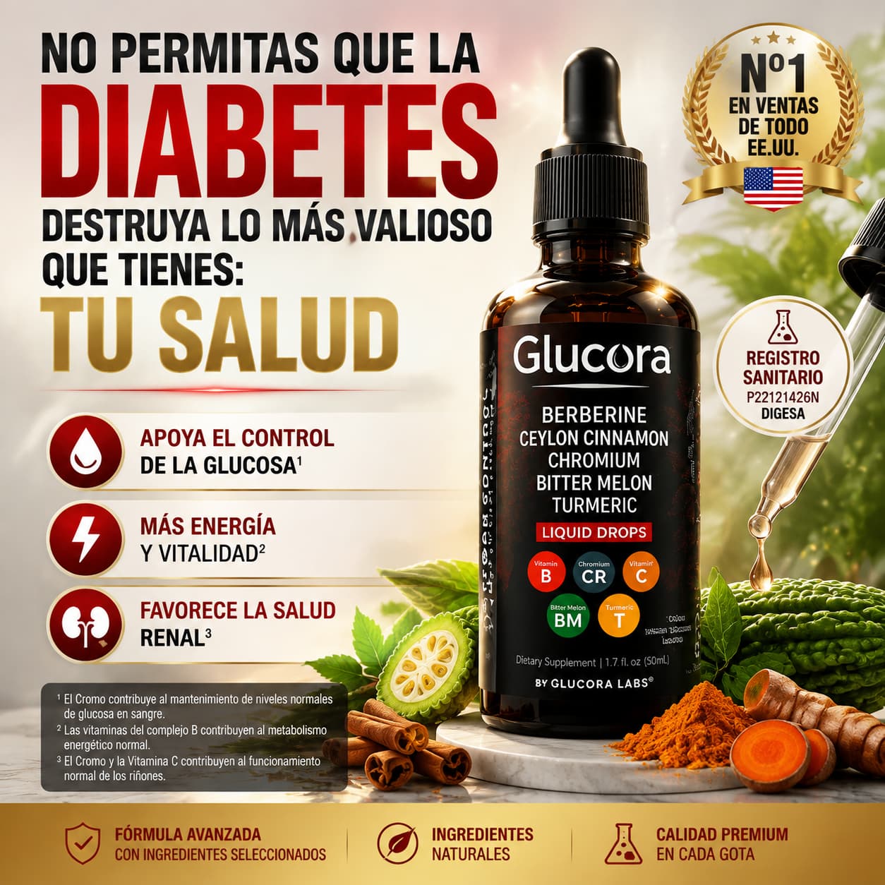 Glucora® Liquid Drops, Controla el Azúcar, mejora el metabolismo y tu energía diaria