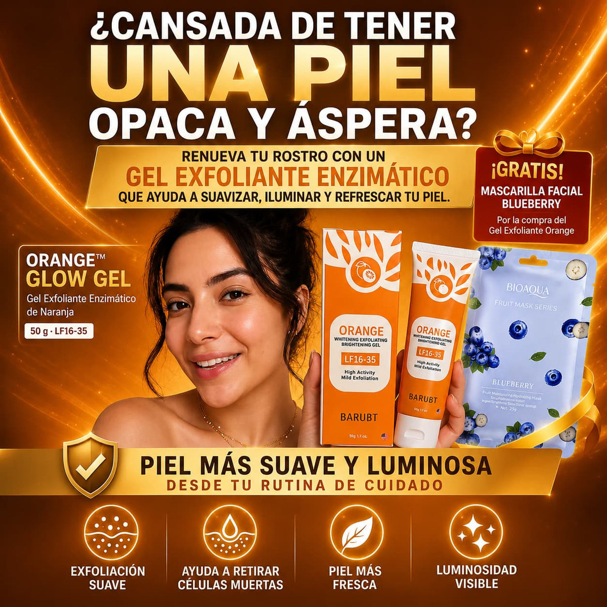 Gel Exfoliante con Enzimas de Naranja - Exfolia · Ilumina · Suaviza · Hidrata 🍊✨
