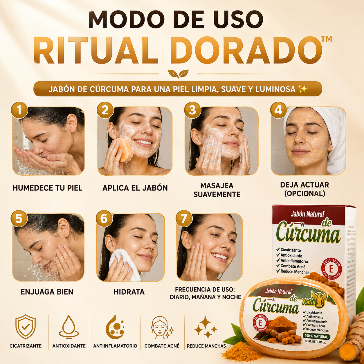 RITUAL DORADO™ Jabón de cúrcuma para una piel limpia, suave y luminosa ✨