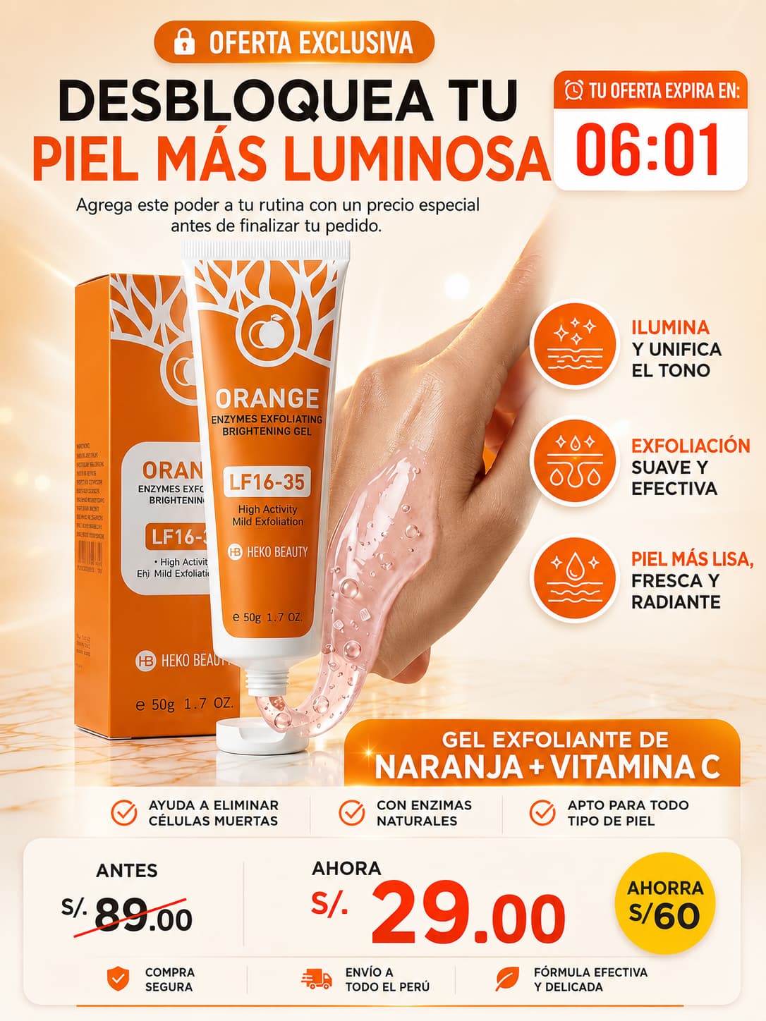 GEL EXFOLIANTE CON ENZIMA DE NARANJA Y VITAMINA C